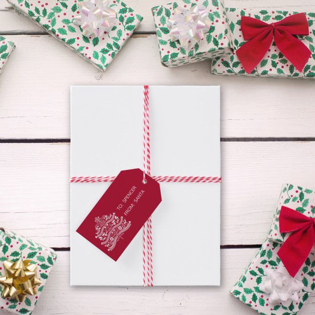 White Scandinavian FolArt Nordic Julgran Presentetikett (Skapare uppladdad)