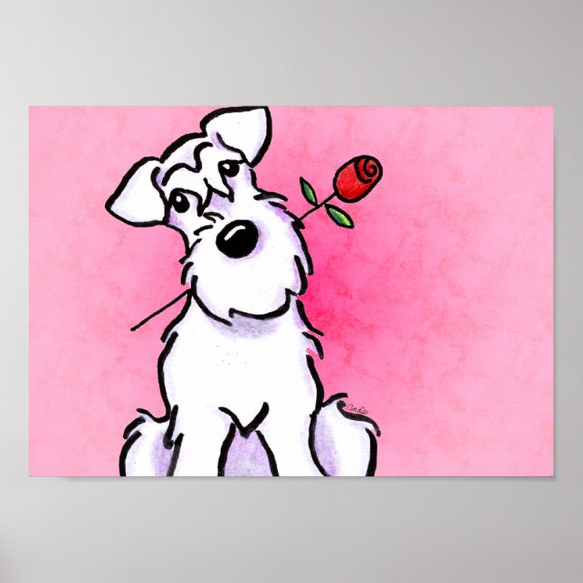 White Schnauzer Swehoney Rosa Off-Leash Art™ Poster (Framsidan)