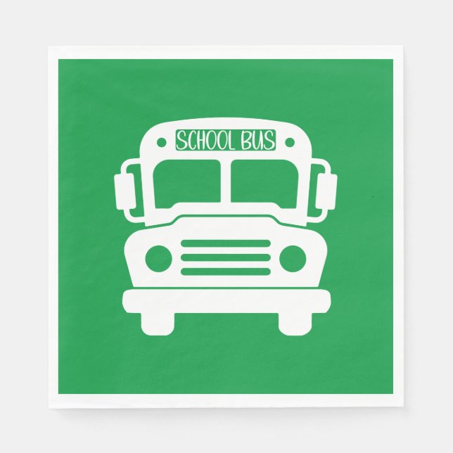 White School Buss på Grönt-bakgrunden Pappersservett (Framsidan)