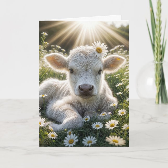 White Scottish Highland Calf Birthday Kort (Framsida)