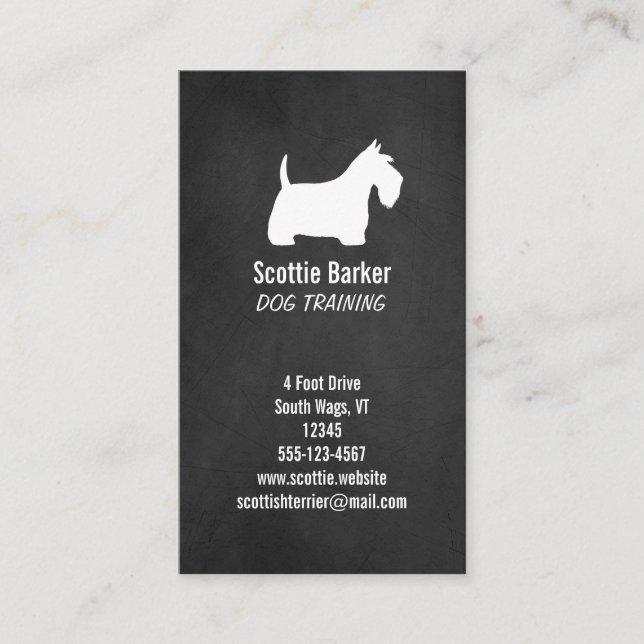 White Scottish Terrier Silhouette | Scottie Hund Visitkort (Framsida)