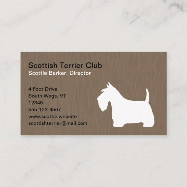 White Scottish Terrier Silhouette | Scottie Hund Visitkort (Framsida)