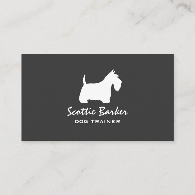 White Scottish Terrier Silhouette | Scottie Hund Visitkort (Framsida)