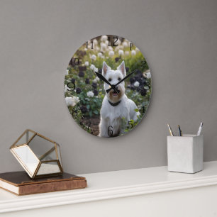 White Scottish Terrier with Black White Ro, Stor Klocka