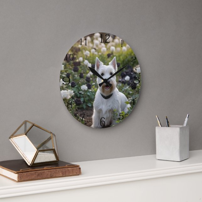 White Scottish Terrier with Black White Ro, Stor Klocka (Kontor)