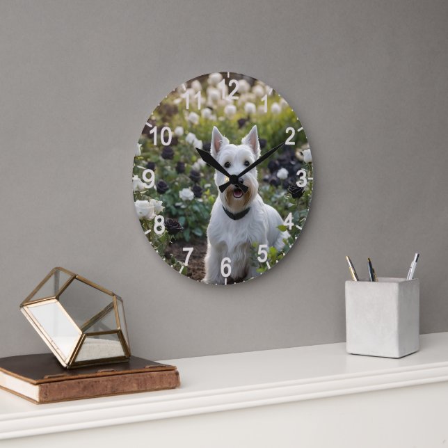 White Scottish Terrier with Black White Ro, Stor Klocka (Kontor)