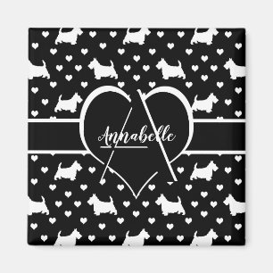 White Scottish Terriers (Scottie Hundar) - Black Magnet