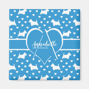 White Scottish Terriers (Scottie Hundar) Blue Magnet
