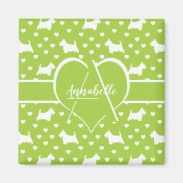 White Scottish Terriers (Scottie Hundar) Lime Gree Magnet