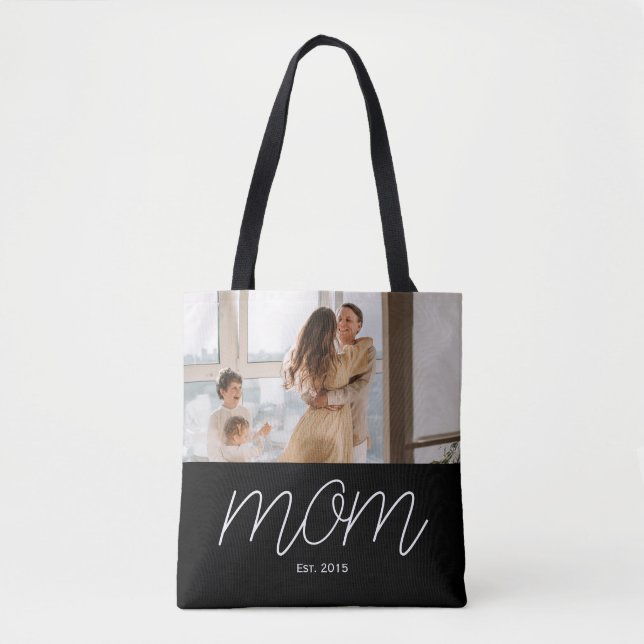 White Script Established Mom Black Customizable  Tygkasse (Framsida)
