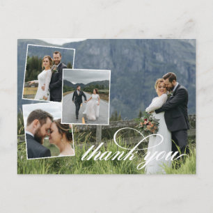 White Script Tack Bröllop Photo Collage Annou Meddelande Vykort