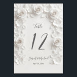 White Sculptured Flowers Arch Wedding   Bordsnummer<br><div class="desc">White sculptured 3D roses arched wedding table numbers card.</div>