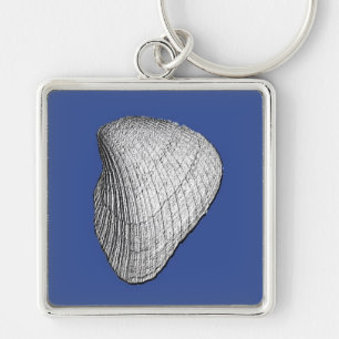 White Seashell Fyrkantig Silverfärgad Nyckelring