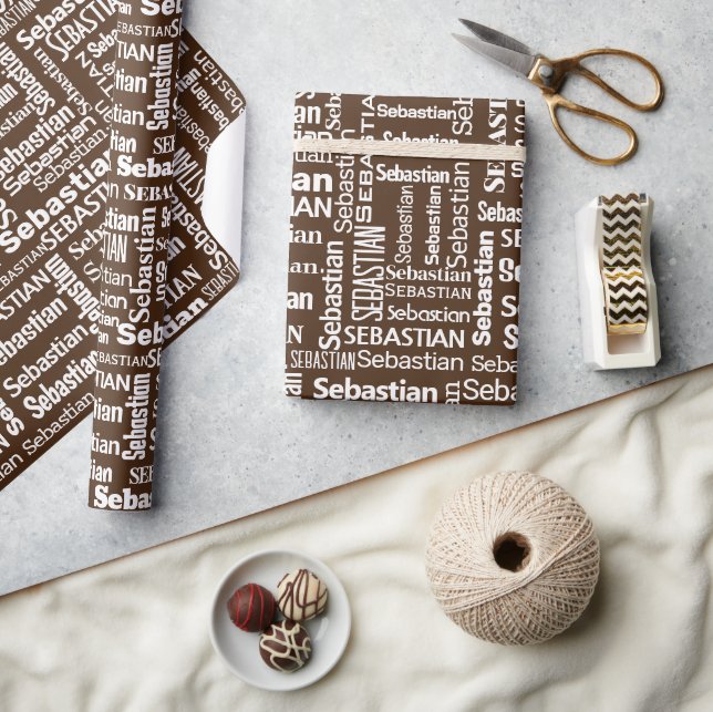 White SEBASTIAN Namn on Brown Presentpapper (Hantverk)