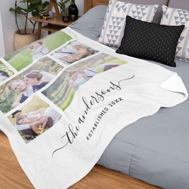 White Sex Photo Collage Family Namn Calligraphy Fleecefilt (Skapare uppladdad)