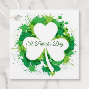 White Shamrock med Grönt Splatters Gåvor Etiketter