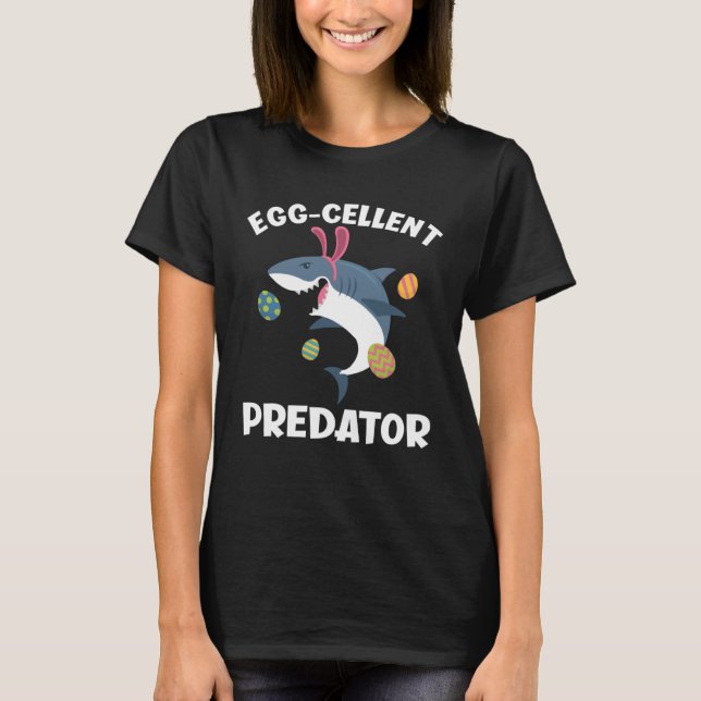 White Shark Bunny Egg Cellent Predator Påsk T Shirt (Framsida)
