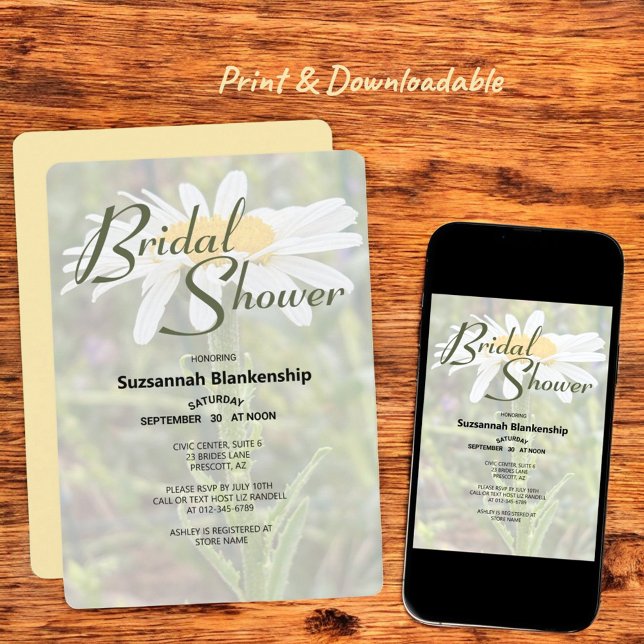 White Shasta Daisy Photo Möhippa Inbjudningar (shower invitation print and downloadable)