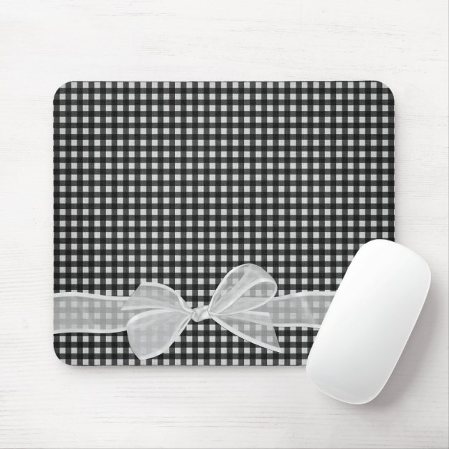 White Sheer Bow på Gingham Mouse Pad Musmatta (Med mus)