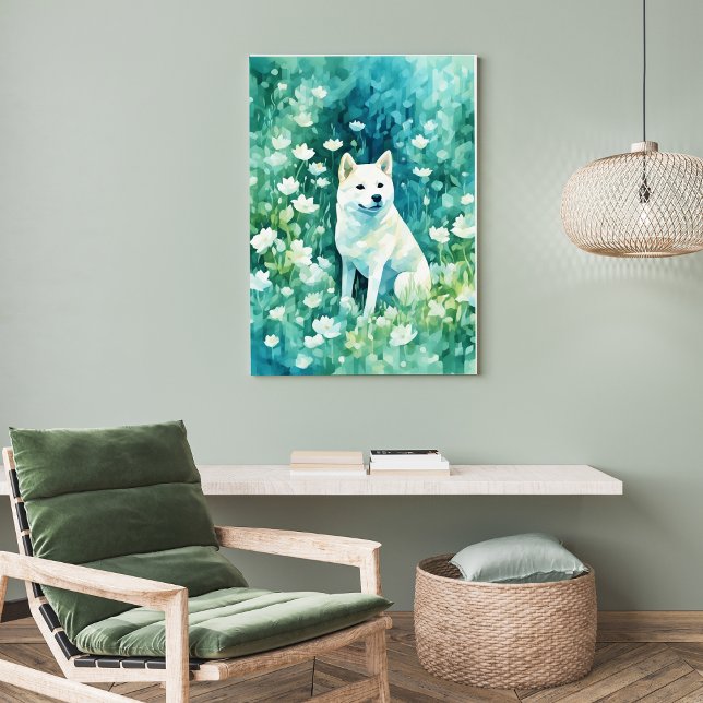 White Shiba i Grönt A-1 Poster (Skapare uppladdad)