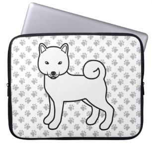 White Shiba Inu Cute Tecknad hund Illustration Laptop Fodral