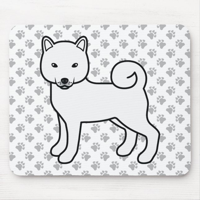 White Shiba Inu Tecknad hund & Tass Musmatta (Framsidan)