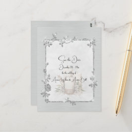 White Shiny Elegant Sparkly Save the Date Vykort