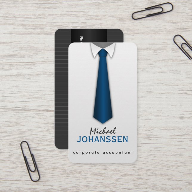 White Shirt Blue Tie Accountant Affärskorts Visitkort (Fram/Back In Situ)