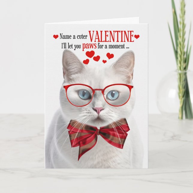 White Shorthair Cat Lover Valentine Kattdjur Humor Helgkort (Framsida)