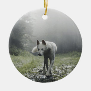 White Siberian husky Julgransprydnad Keramik