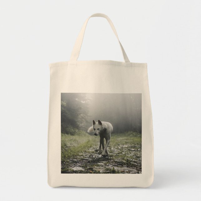 White Siberian husky Tote Bag Tygkasse (Framsidan)