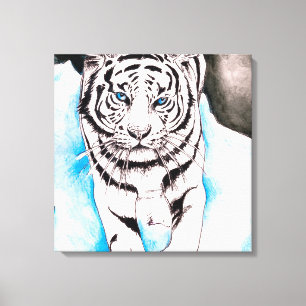 White Siberian Tiger Sow Canvastryck