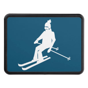 White Silhouette Skier Skiing Ski Blue Dragkroksskydd