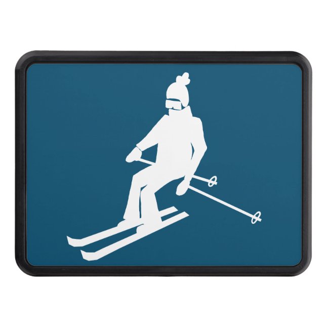 White Silhouette Skier Skiing Ski Blue Dragkroksskydd (Framsidan)