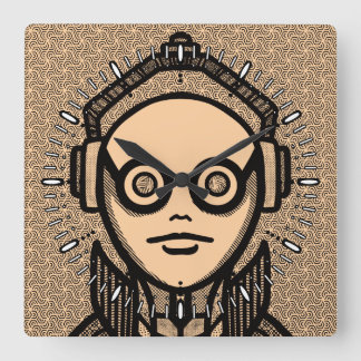 White silhuette on black Desk Mat Square Wall Cloc Fyrkantig Klocka