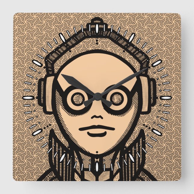 White silhuette on black Desk Mat Square Wall Cloc Fyrkantig Klocka (Framsida)