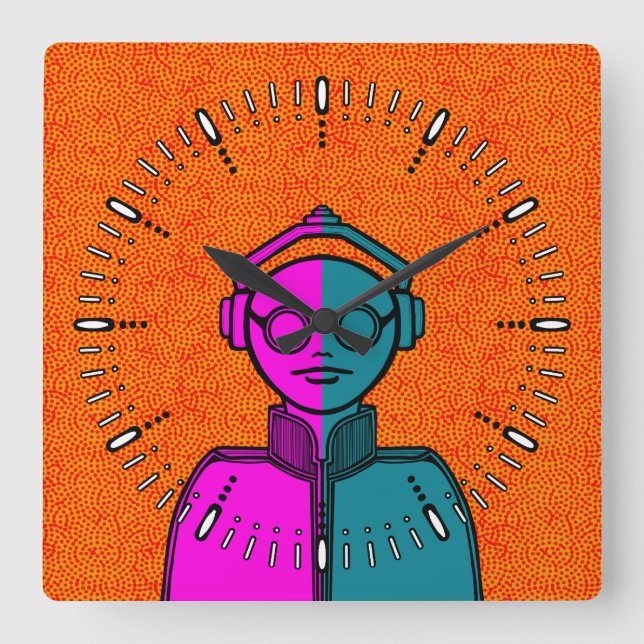 White silhuette on black Desk Mat Square Wall Cloc Fyrkantig Klocka (Framsida)