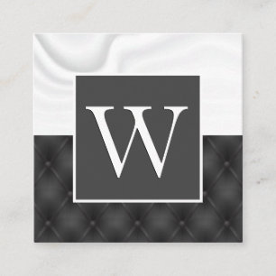 White Silke Drapery Black Upholstoppning Fyrkantigt Visitkort