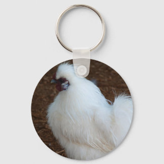 White Silkie Chicken Nyckelring