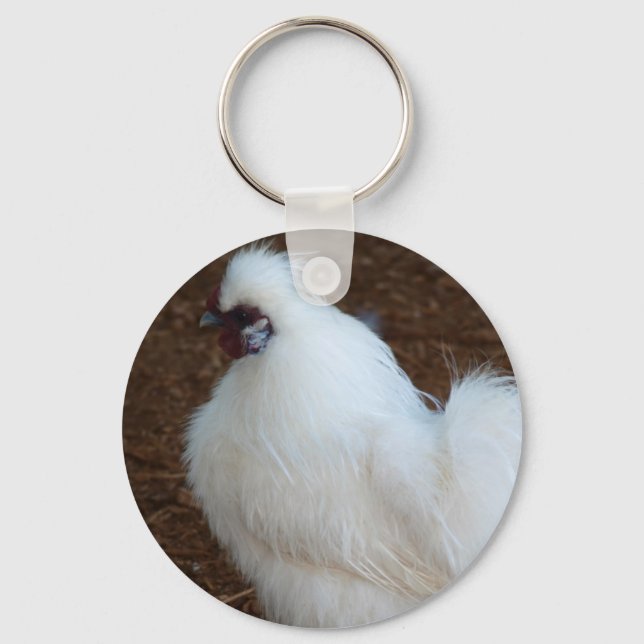 White Silkie Chicken Nyckelring (Framsida)