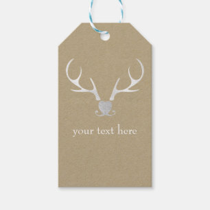 White Silver Antlers & Brow Papper Rustic Bröllop Presentetikett
