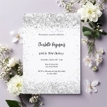 White silver birthday inbjudningar<br><div class="desc">An invitation for an elegant 21th (or any age) birthday party. A chic white background on the front. Decorated with faux  silver confetti.  Personalize and add a name and party details. The name is written with a hand lettered style script. 
Back: faux silver looking background with sparkles.</div>