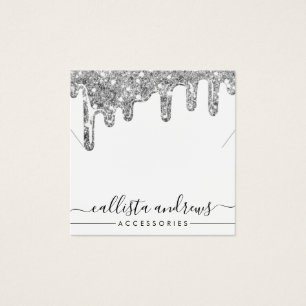 White Silver Chunky Glitter Drips Necklace Visning Fyrkantigt Visitkort
