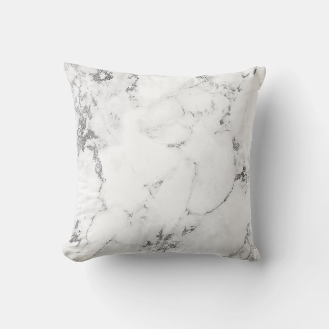 White Silver Grått Carra Marble Stone Abstrakt Kudde (Framsida)