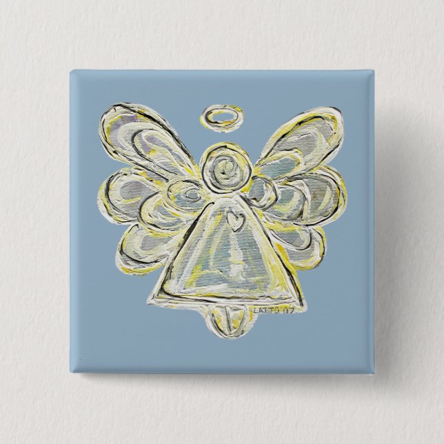 White Silver Guardian Angel Art Anpassningsbar But Knapp (Framsida)