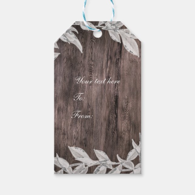 White & Silver Lövs Winter Wedding Rustic Favor Presentetikett (Framsidan)