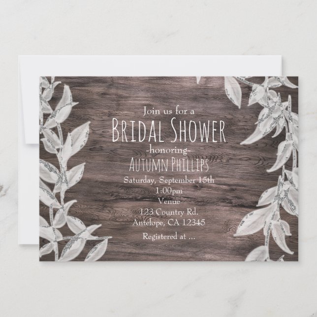 White & Silver Lövs Winter Wedding Rustic Inbjudningar (Framsida)