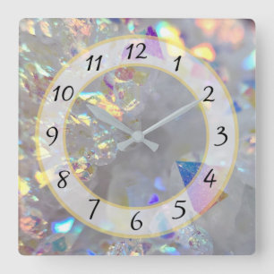 White Silver Metallic Faux Stone Gem Clock Fyrkantig Klocka