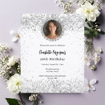 White silver photo diamonds birthday inbjudningar<br><div class="desc">An invitation for an elegant 21th (or any age) birthday party. A chic white background on the front. Decorated with faux silver confetti. Personalize and add your photo inside the faux diamond frame, name and party details. The name is written with a hand lettered style script. Back: faux silver looking...</div>