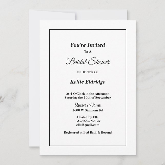 White Simple Framed Inbjudningskort för möhippan (Framsida)